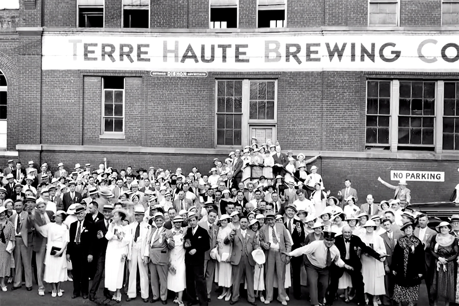 People in front of Terre Haute Brewing Co. in the 20th Century