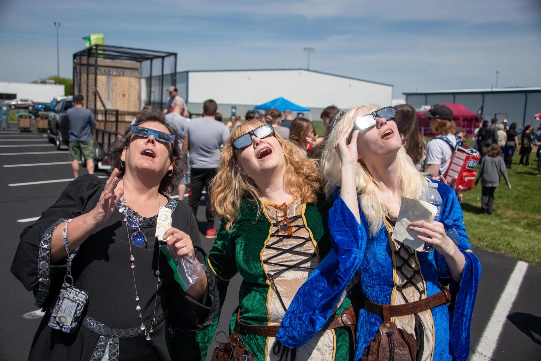 A group of women in Columbus said they came specifically because the event was both an eclipse viewing party and a Renaissance fair.