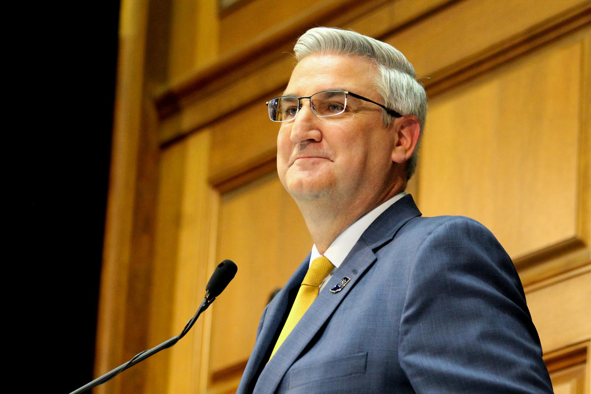 Gov. Eric Holcomb speaks during the 2020 State of the State Address.