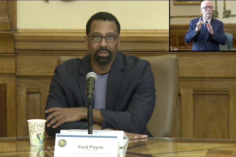 Fred Payne, commissioner of the Indiana Department of Workforce Development, gives an update on the agency's actions at a virtual press conference. 