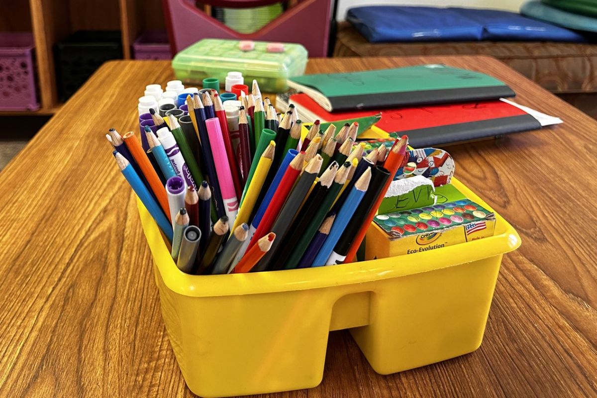 elementary school art supply bin