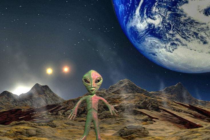alien toy with earth behind