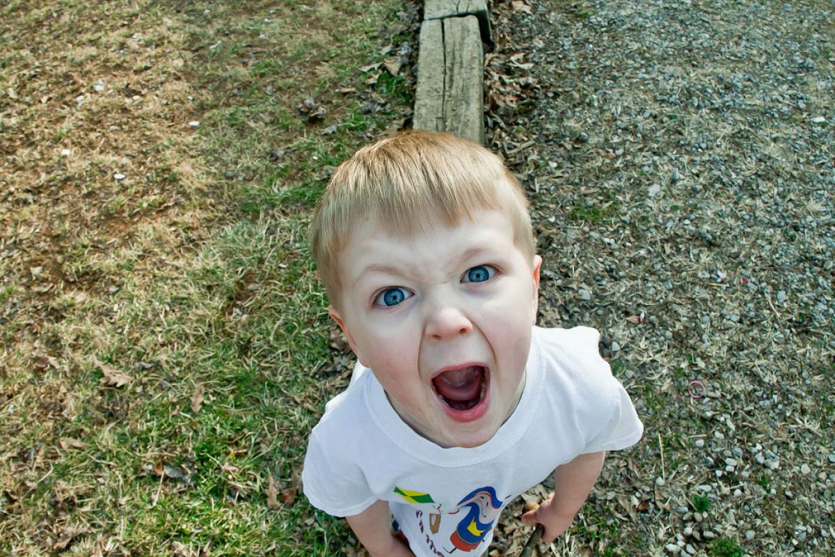 A child yelling directly into the camera
