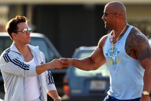 Mark Wahlberg and Dwayne Johnson in Pain and Gain.