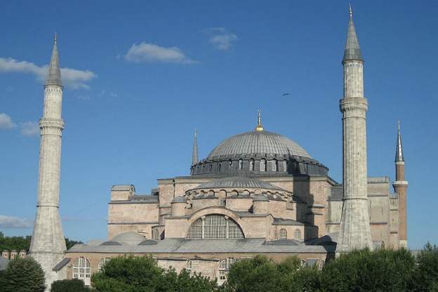The Hagia Sophia in Istanbul. It was built as a Greek Orthodox Church, converted to a mosque in 1453 and now serves as a museum.