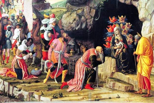 Detail from Italian renaissance painter Andrea Mantegna's Adoration of the Three Kings, 1461.