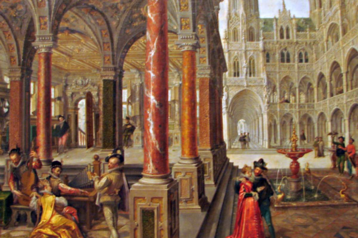 Capriccio of Palace Architecture with Musicians, 1596. Hans Vredemen de Vries (1527 - 1609).