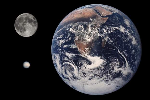 Diameter comparison of the dwarf planet/asteroid Ceres with the Moon and Earth.