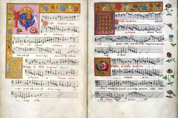 A page from the manuscript held in the British Library (Royal 8 G.vii) from a sumptuous choirbook made for King Henry VIII of England (1509-1547).