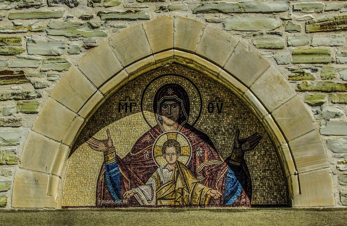 A mosaic of the Virgin Mary.