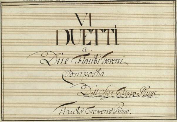 Title page from Six Flute Duets, Filippo Ruge.