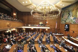  The Indiana General Assembly gathered to hear Gov. Eric Holcomb’s final State of the State Address Tuesday Jan. 9, 2024 in the House chamber. 