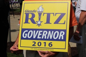 A supporter holds his sign supporting state superintendent Glenda Ritz during her announcement she will run for governor in 2016. (Photo Credit: Rachel Morello/StateImpact Indiana)