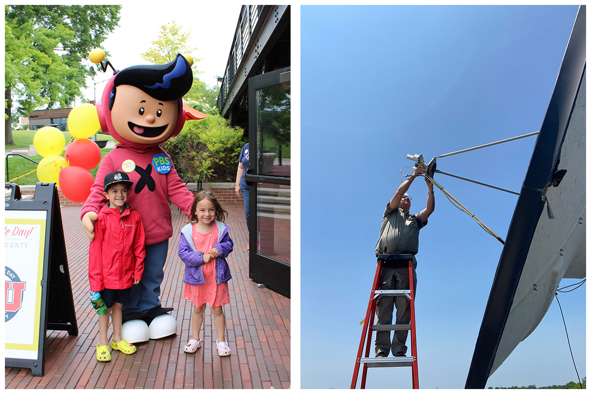 left image - Xavier Riddle; right image - Chief engineer George Hopstetter works on WFIU and WTIU's satellite