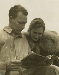 James and Marjorie look over a program together.