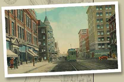 Vintage postcard of downtown Terre Haute: Wabash Avenue looking east