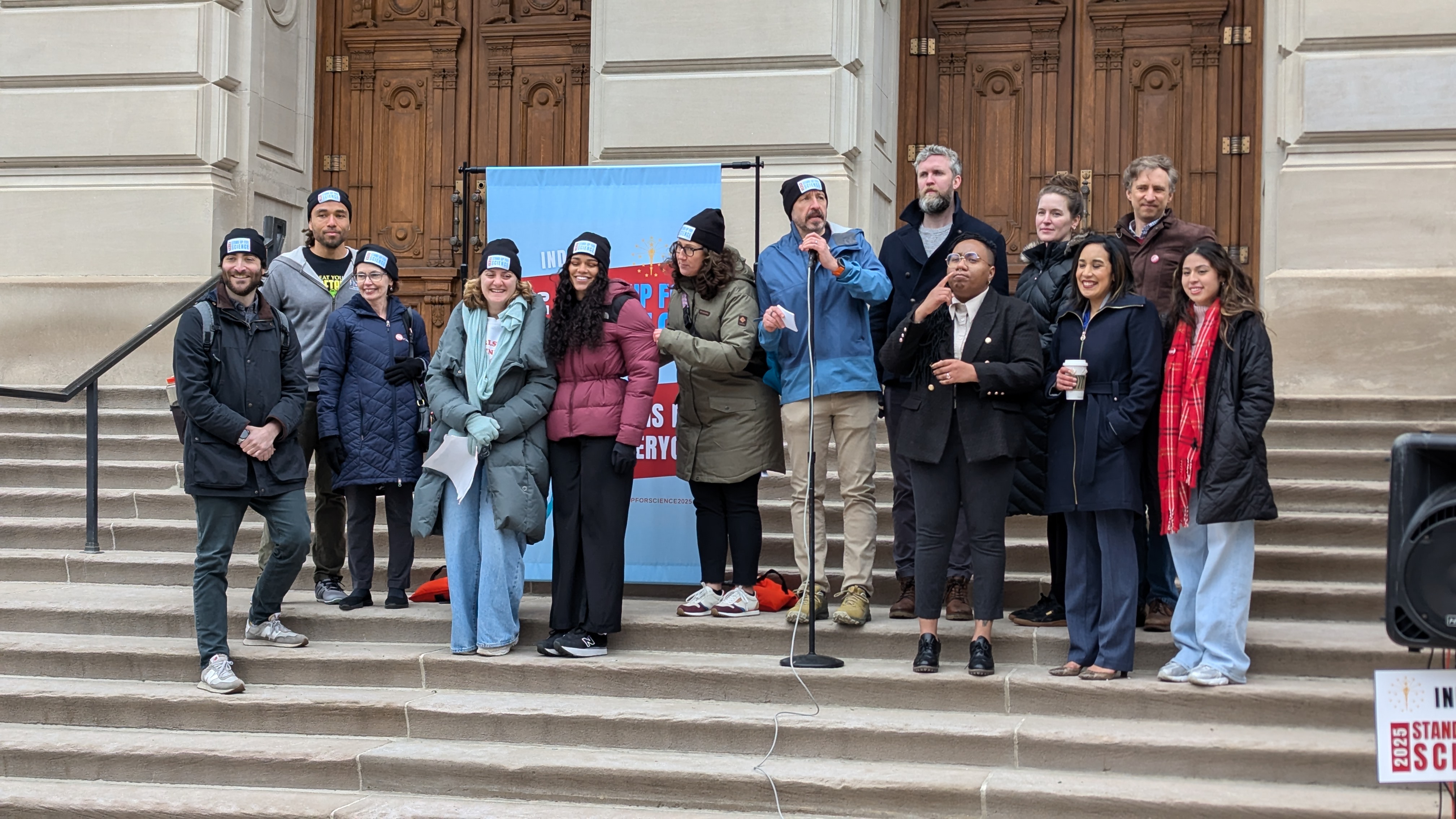 Speakers assembled on the steps of the Statehouse, Indianapolis