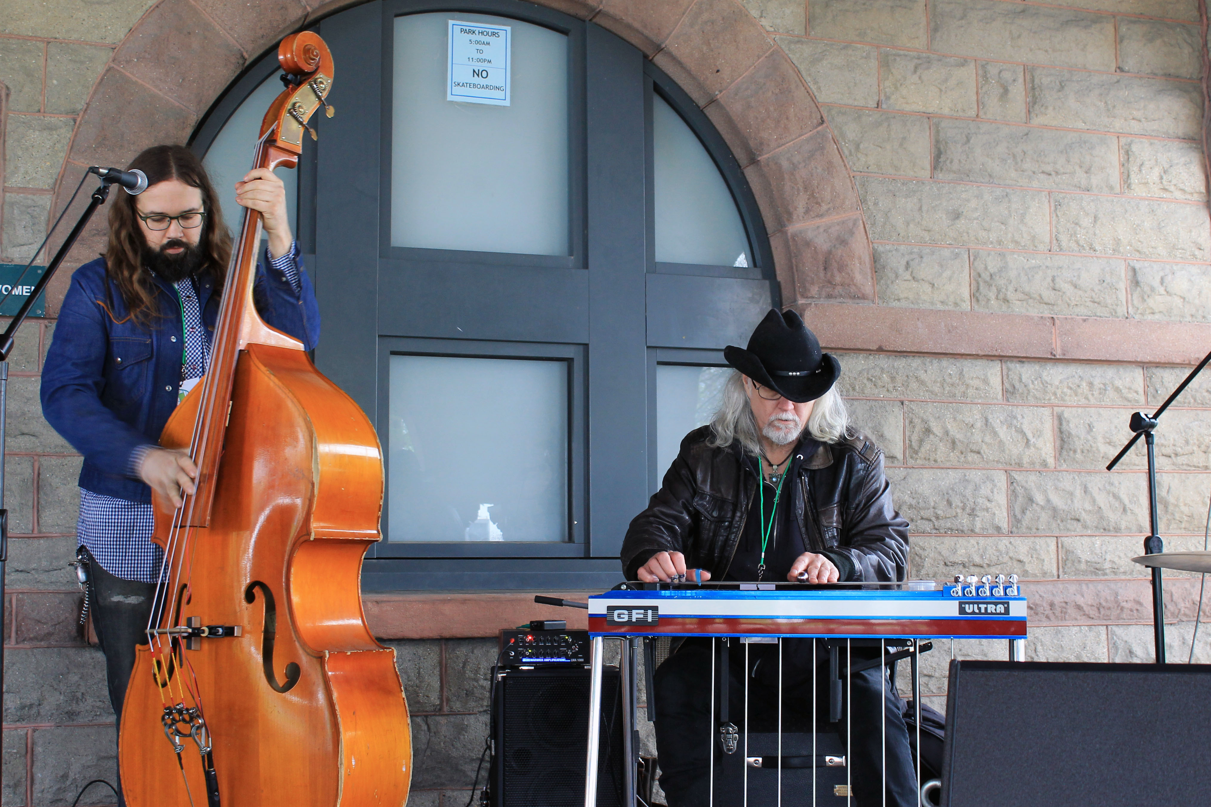 Jerry Miller plays the pedal steel guitar and Justin Meier play the upright bass 