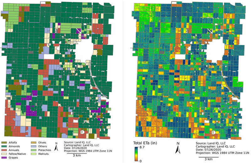 Satellite data showing which crops are growing in each field