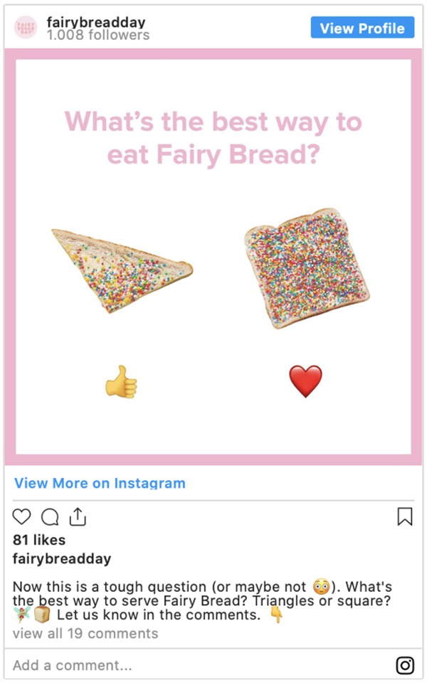 instagram post about Fairy Bread 