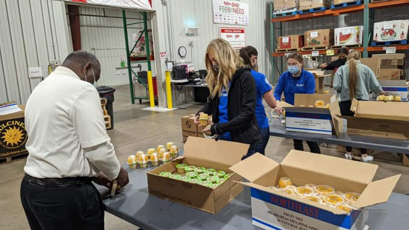 Boxes being packed in a food bank 