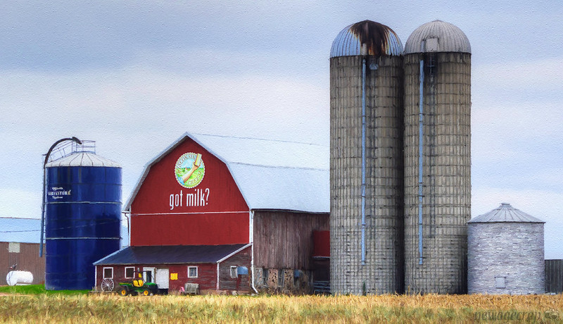 a farm with a 'got milk?' logo