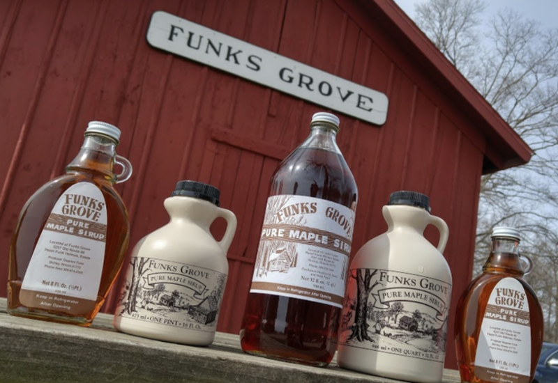 5 containers of Funks Grove maple syrup 
