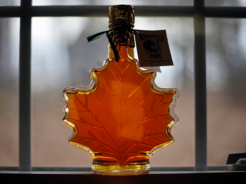 Maple leaf shaped bottle of maple syrup 