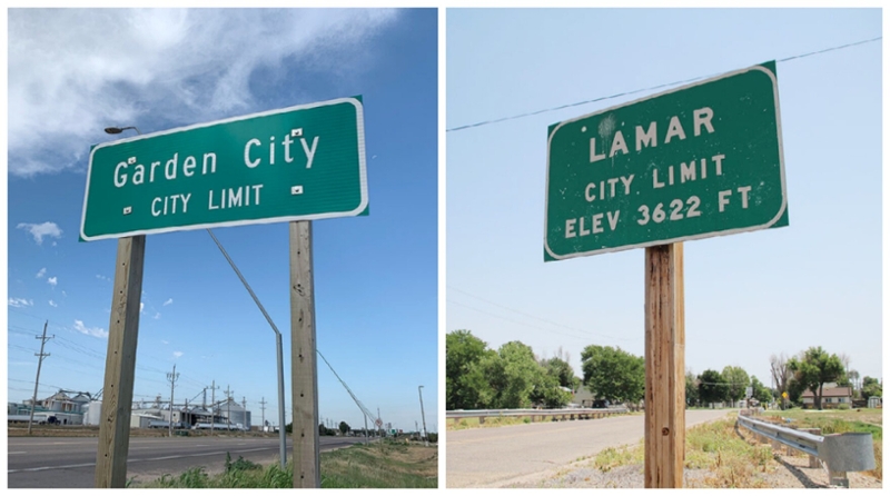 Garden City and Lamar city limit signs