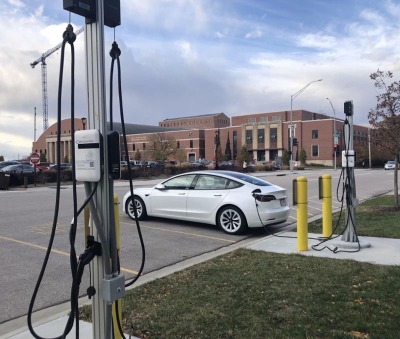 Tesla at a charging station 