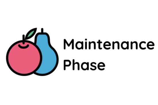 logo with a pink apple shape and a blue pear shape and the words "maintenance phase"