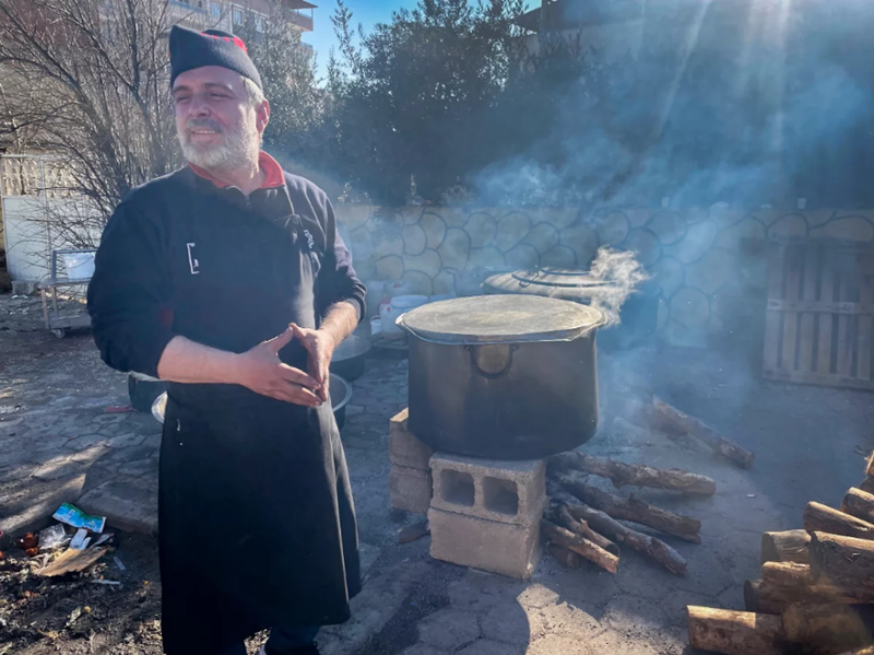 Serdar Akca overseeing a pot of lentil soup