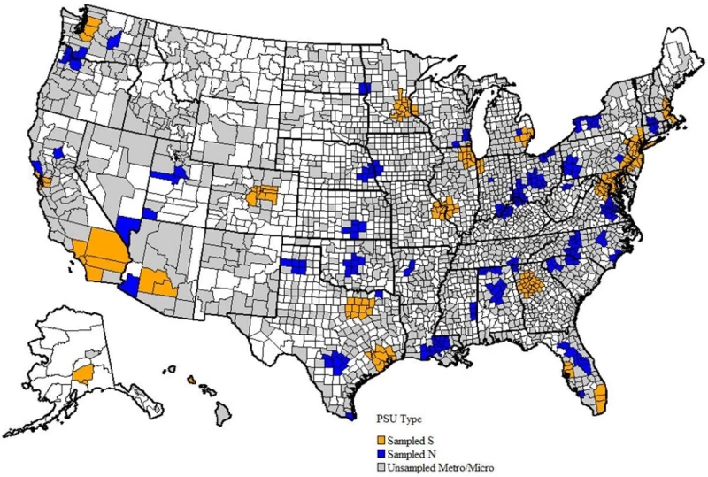 Map of counties surveyed for the Consumer Price Index