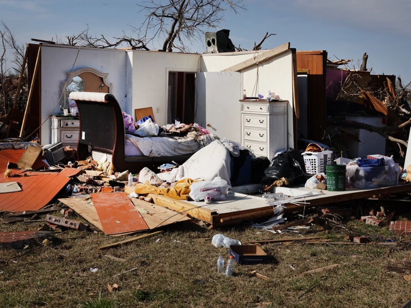 A home with collapsed walls 