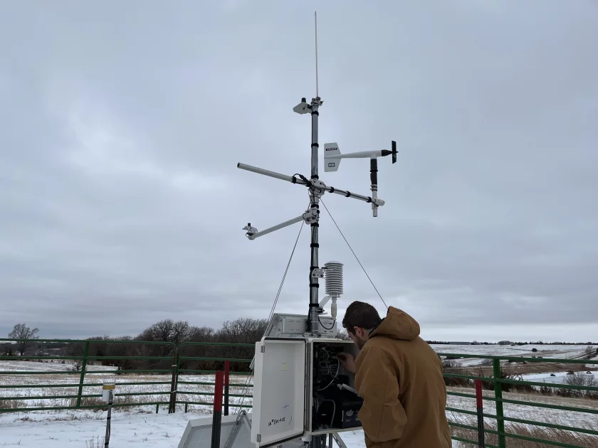 Kerkma n working on a weather station 