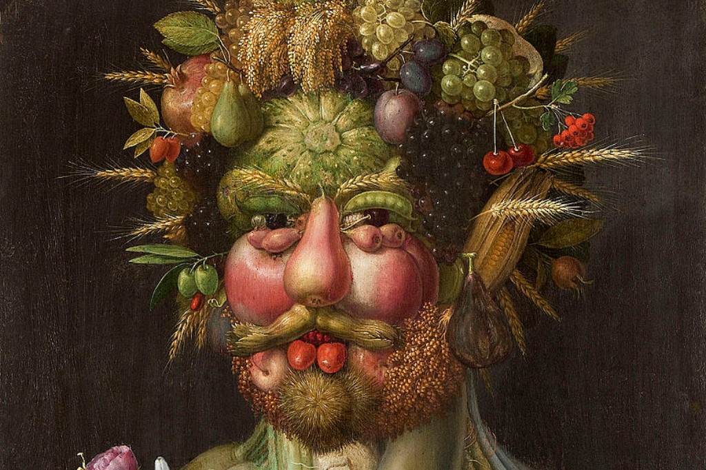 Portrait of a man made of fruits and vegetables.