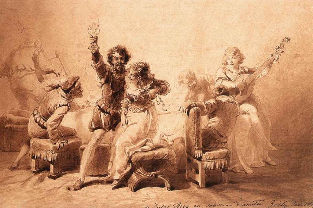 Drinking Song (drawing) by Mihaly Zichy