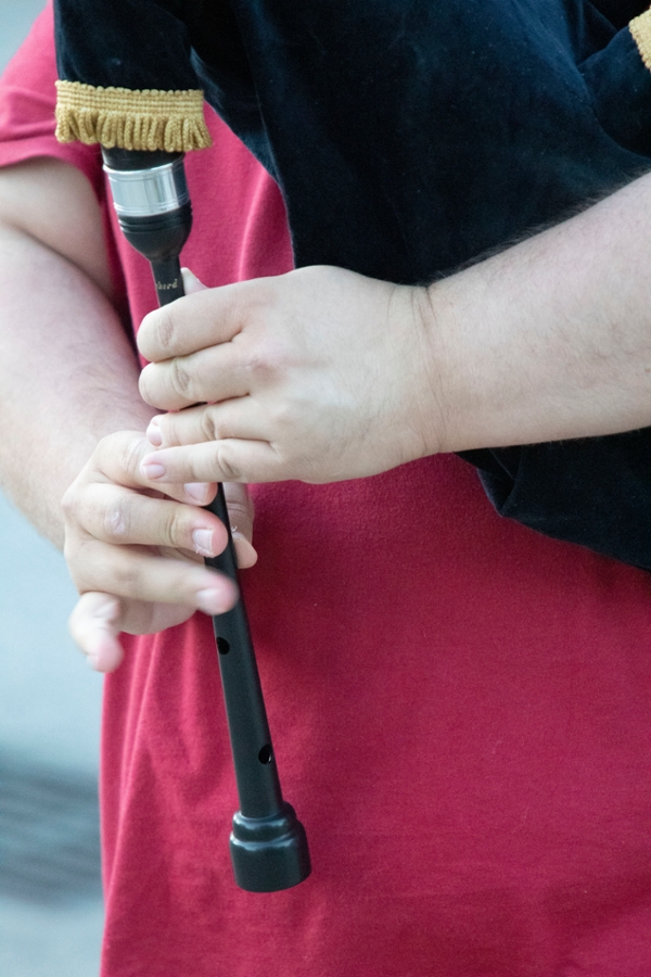 Joe Diodato, a member of The Bloomington Pipers' Society, works on his piping fingerwork. 