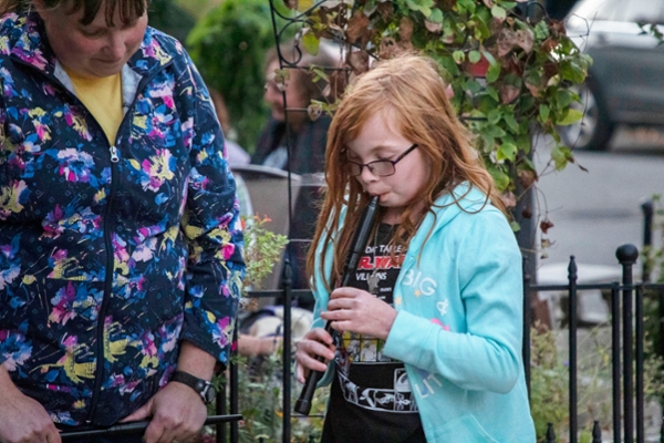 Eleven year-old Alayna Jacobus is a student of BPS member Marc Henderson. Here, she plays on a practice chanter.