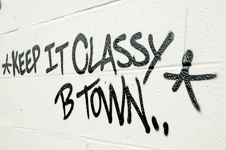 "Keep it classy Btown" piece by graffiti artist Mike Burchfield