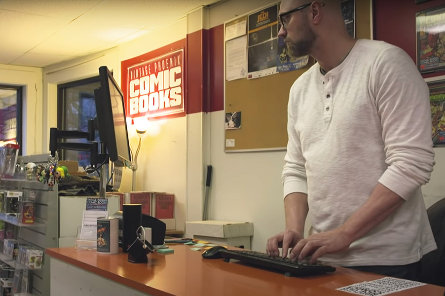 Matt Traughber, owner of Vintage Phoenix Comic Books in Bloomington