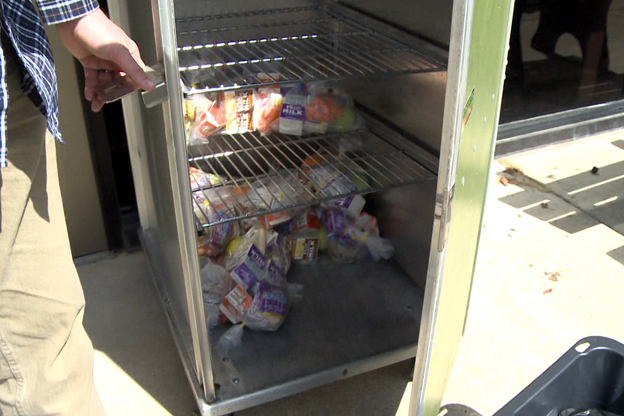 Cooler of food bags for Brown Co Schools