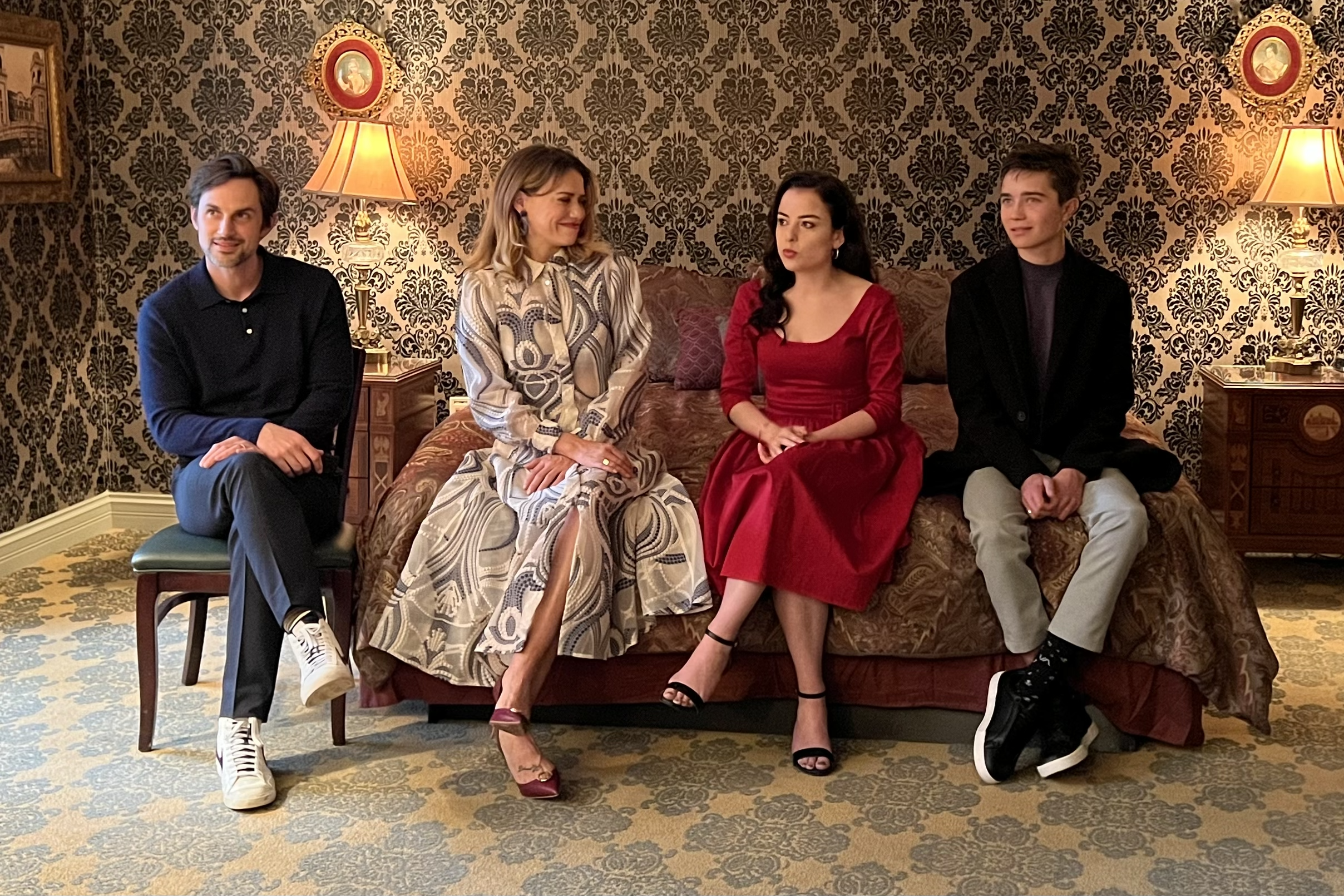 From left to right: Andrew J. West (Josiah Bradford), Bethany Joy Lenz (Erica Shaw), Katie Sarife (Kellyn Cage), Kingston Vernes (Lucas Granger)