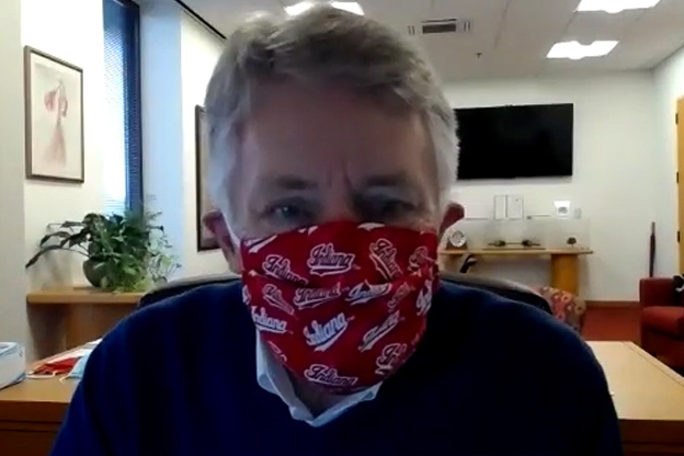Jim Lienhoop in an IU mask