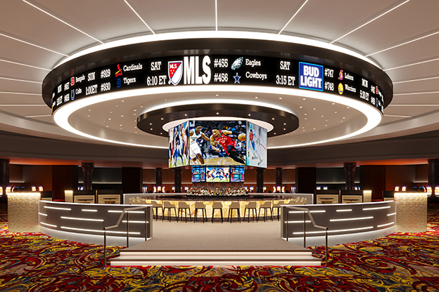 Rendered image of the Queen of Terre Haute Casino Resort Crossroads Sports Bar.