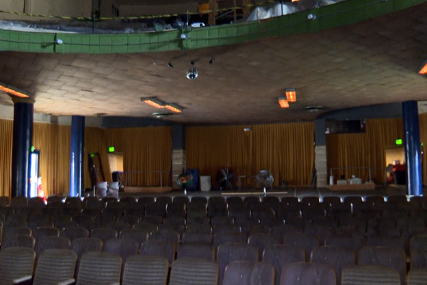 Interior Crump Theatre Columbus, IN August 2023 during renovations.