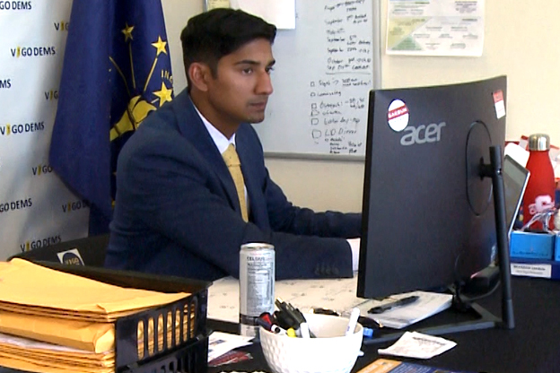 Democratic candidate Brandon Sakbun at Vigo County Democratic headquarters