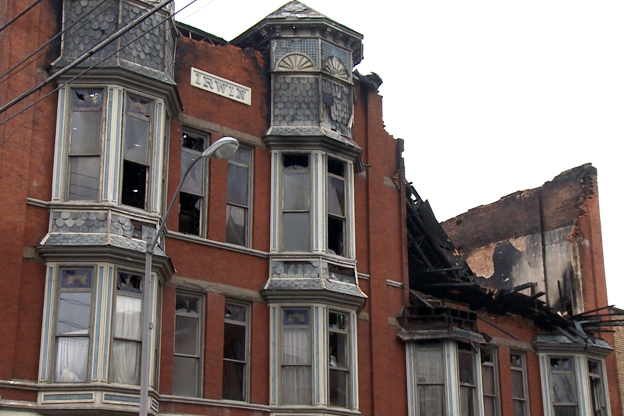 A fire destroyed a downtown Irwin building in Columbus Saturday.
