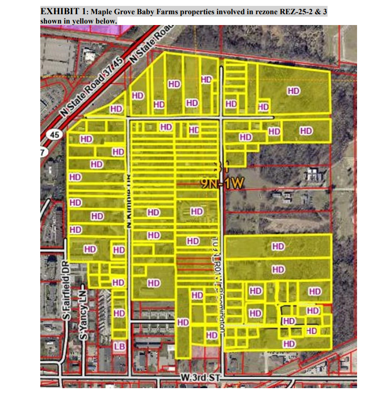 Graphic displaying the areas affected by a potential rezoning.