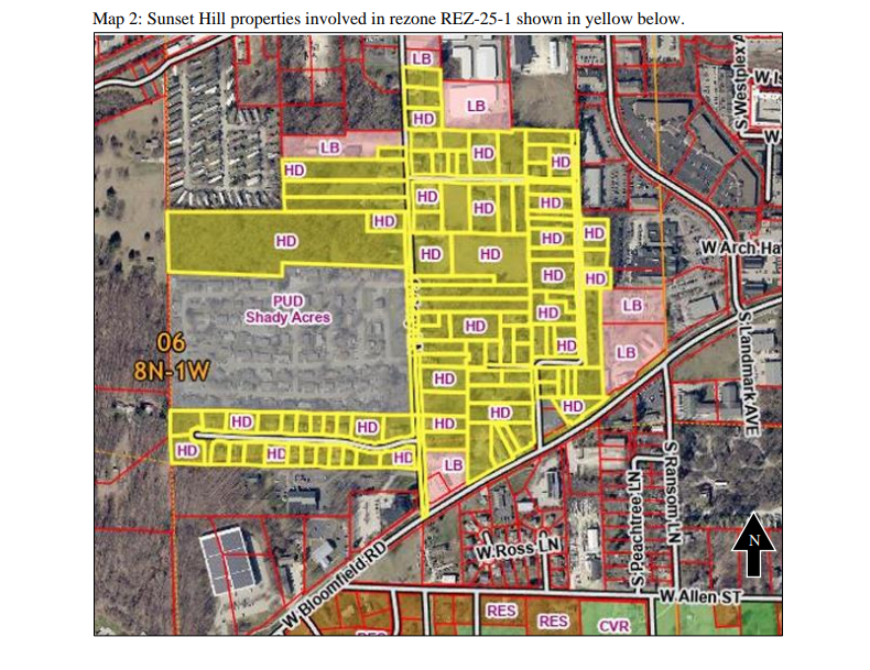 Graphic displaying the areas affected by a potential rezoning.